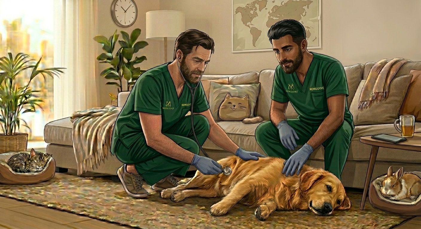 Veterinarios atendiendo a perro en domicilio